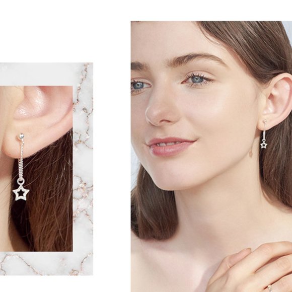 💙Star Chain Earrings Asymmetric Design - Picture 2 of 12